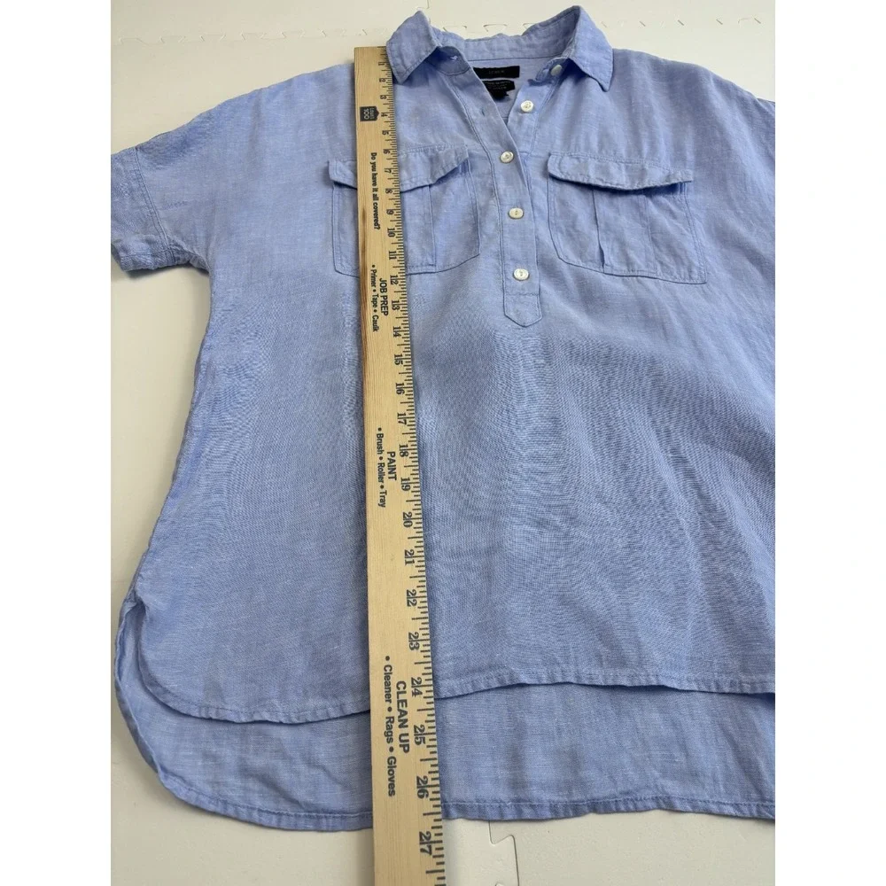 J CREW Linen Shirt Baird McNutt Pure Irish Popover Coastal Beach - Size 00 Blue